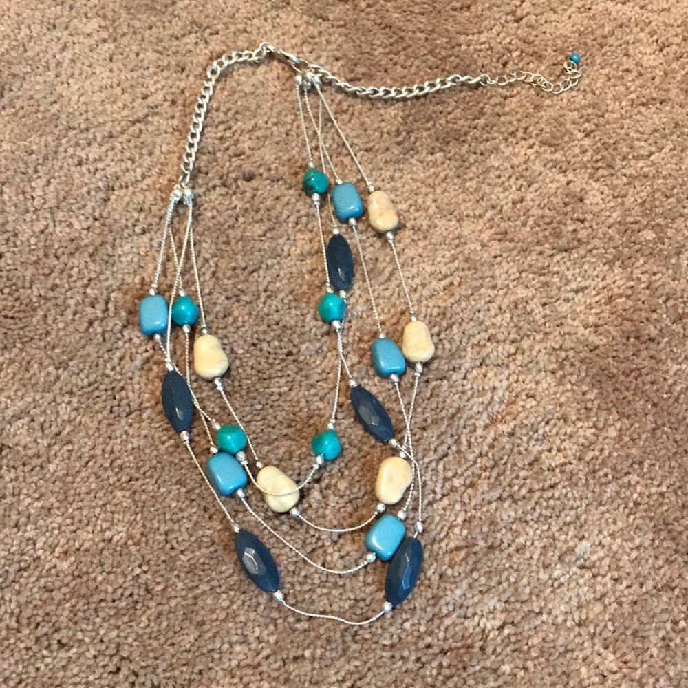 Multi strand silver and beaded necklace